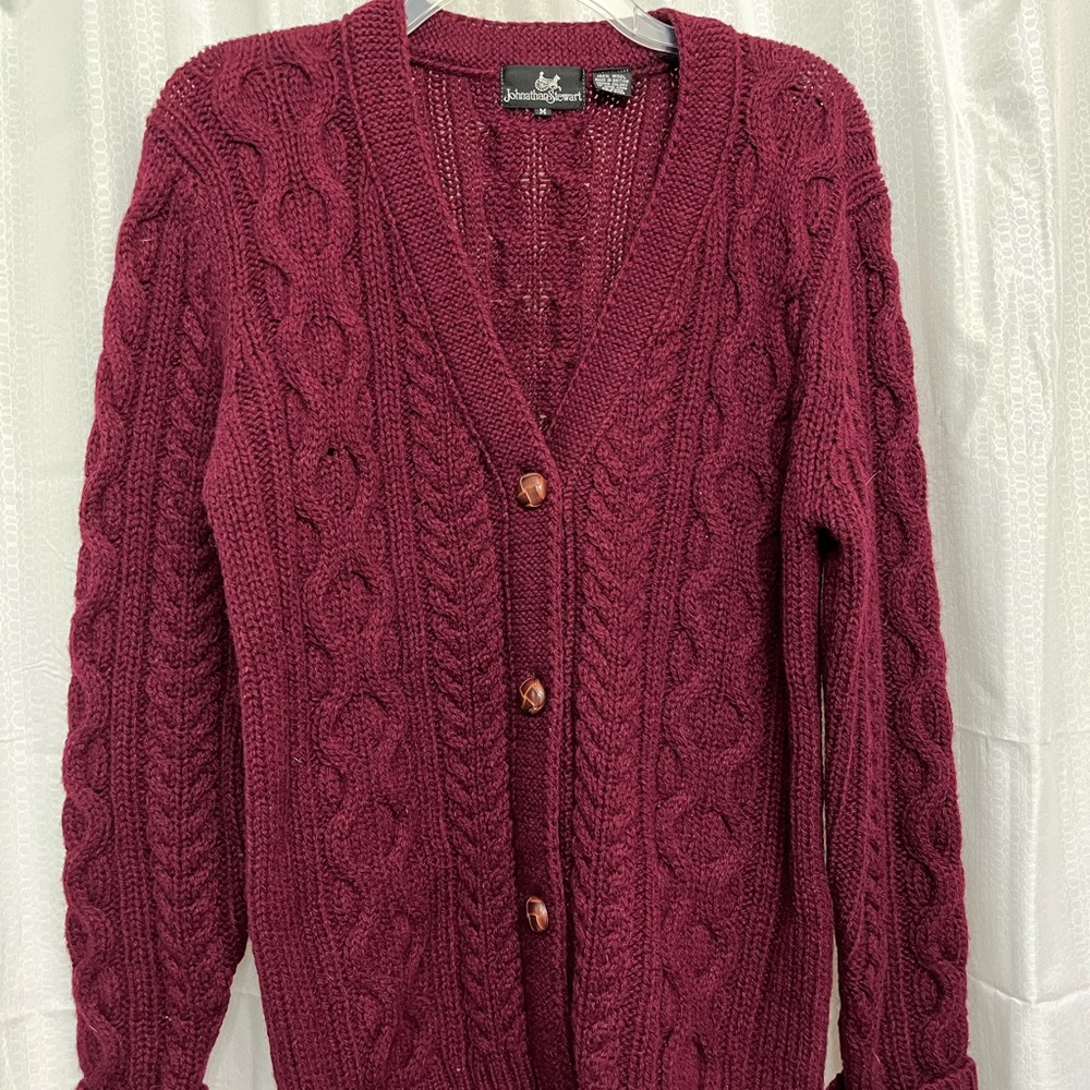 Vintage Johnathan Stewart Wool Cable Cardigan Sweater